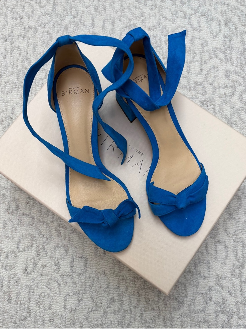 Alexandre Birman Cobalt Blue Suede Tie-Ankle Sandals